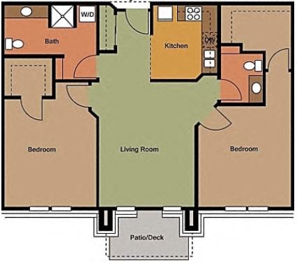 Floor plan for 2 beds, 1.5 baths, 1026 sqft